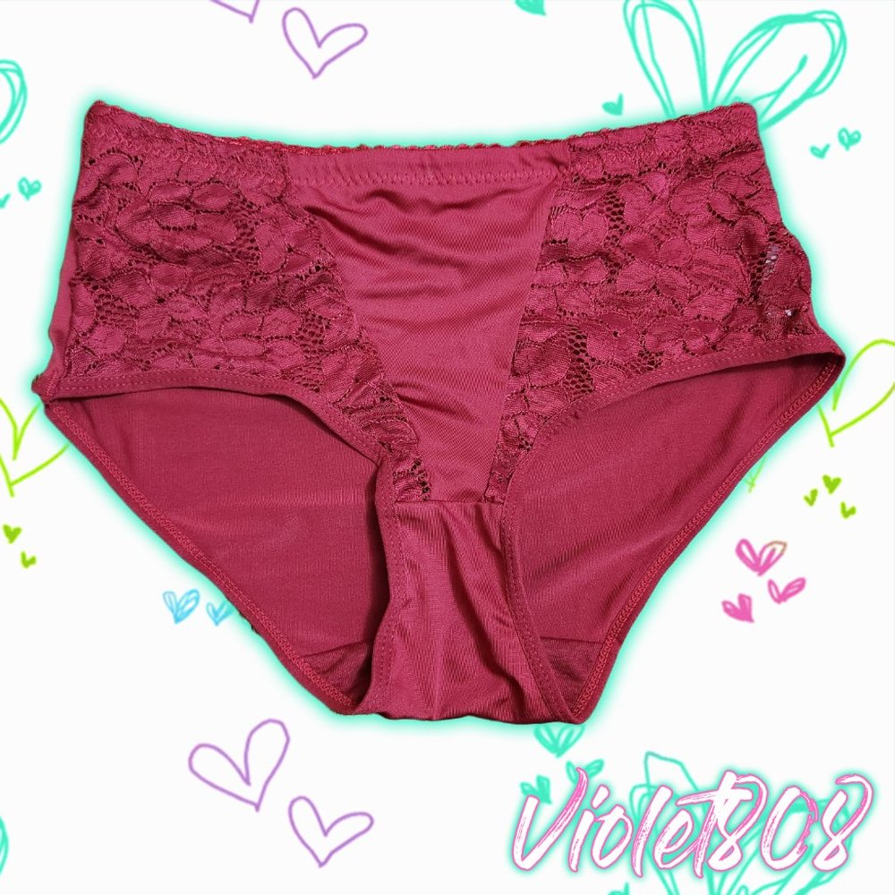 [S] Red Silky Floral Lace Mesh Hipster Panty
